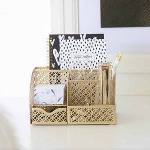 Load image into Gallery viewer, Riviera Designer Metal Desk Organizer with Drawer - Gold
