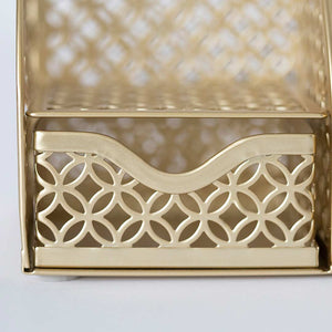 Riviera Designer Metal Desk Organizer with Drawer - Gold