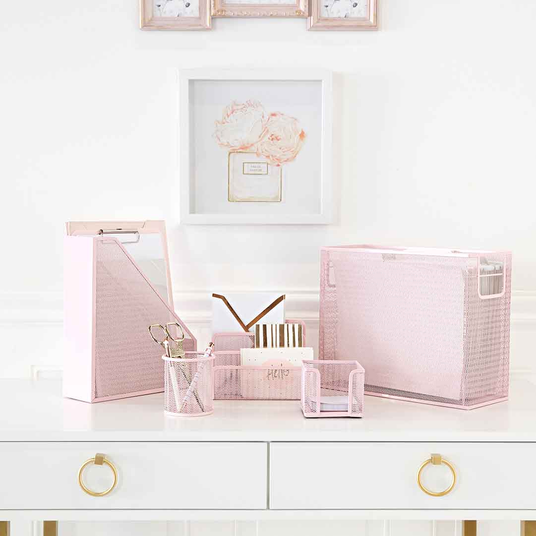 Fontvieille 5 Piece Pink Desk Organizer Set with Desktop Hanging ...