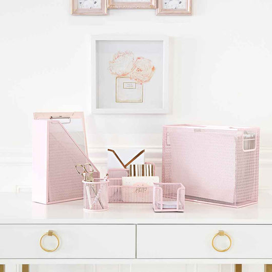 Fontvieille 5 Piece Pink Desk Organizer Set with Desktop Hanging File Blu Monaco