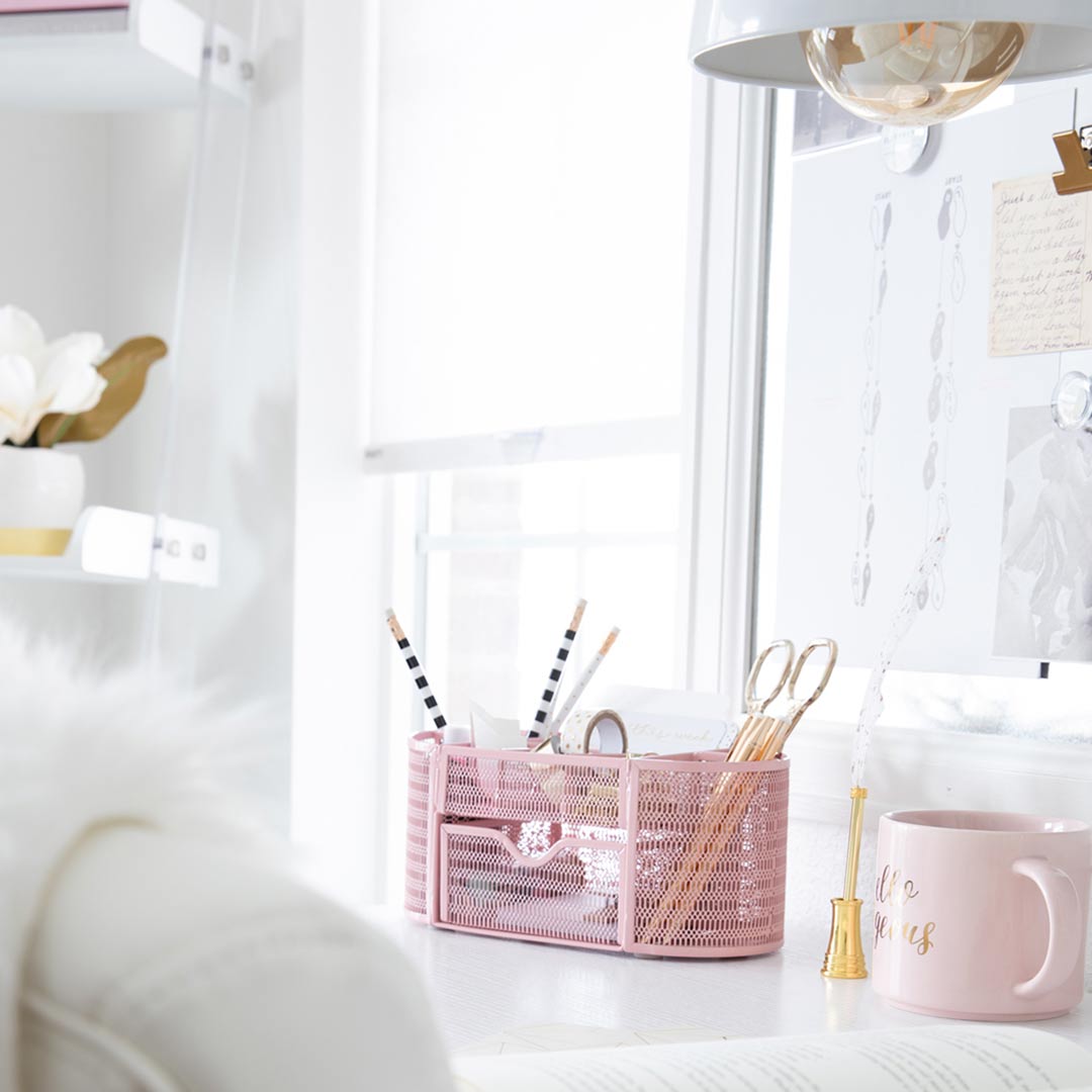 Pink Desk Rack Fontvieille Pink Desk Organizer with Drawer | Blu Monaco