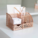 Load image into Gallery viewer, Riviera Designer Metal Desk Organizer with Drawer - Rose Gold
