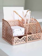 Load image into Gallery viewer, Riviera Designer Metal Desk Organizer with Drawer - Rose Gold
