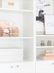 Load image into Gallery viewer, Riviera Designer Metal Desk Organizer with Drawer - Rose Gold
