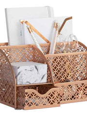 Load image into Gallery viewer, Riviera Designer Metal Desk Organizer with Drawer - Rose Gold
