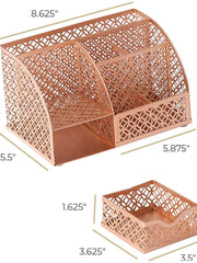 Load image into Gallery viewer, Riviera Designer Metal Desk Organizer with Drawer - Rose Gold
