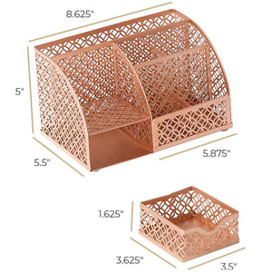 Riviera Designer Metal Desk Organizer with Drawer - Rose Gold