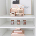Load image into Gallery viewer, Riviera Designer Metal Desk Organizer with Drawer - Rose Gold
