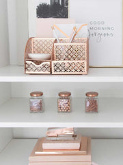Load image into Gallery viewer, Riviera Designer Metal Desk Organizer with Drawer - Rose Gold
