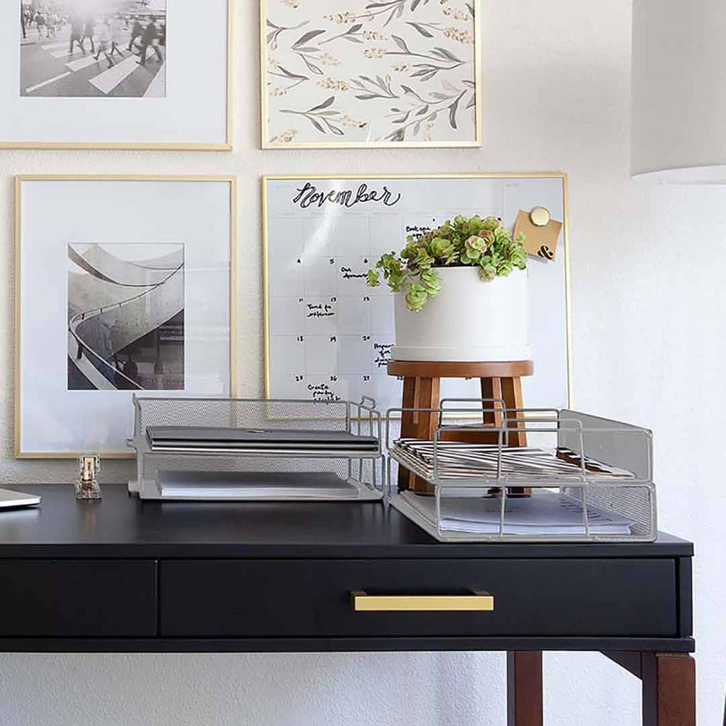 Stackable Paper Trays with Accessory Tray - 4 Tier - Silver Metal Mesh ...