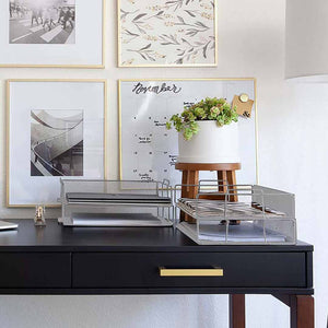 Load image into Gallery viewer, Stackable Paper Trays with Accessory Tray - 4 Tier - Silver Metal Mesh - Letter Size
