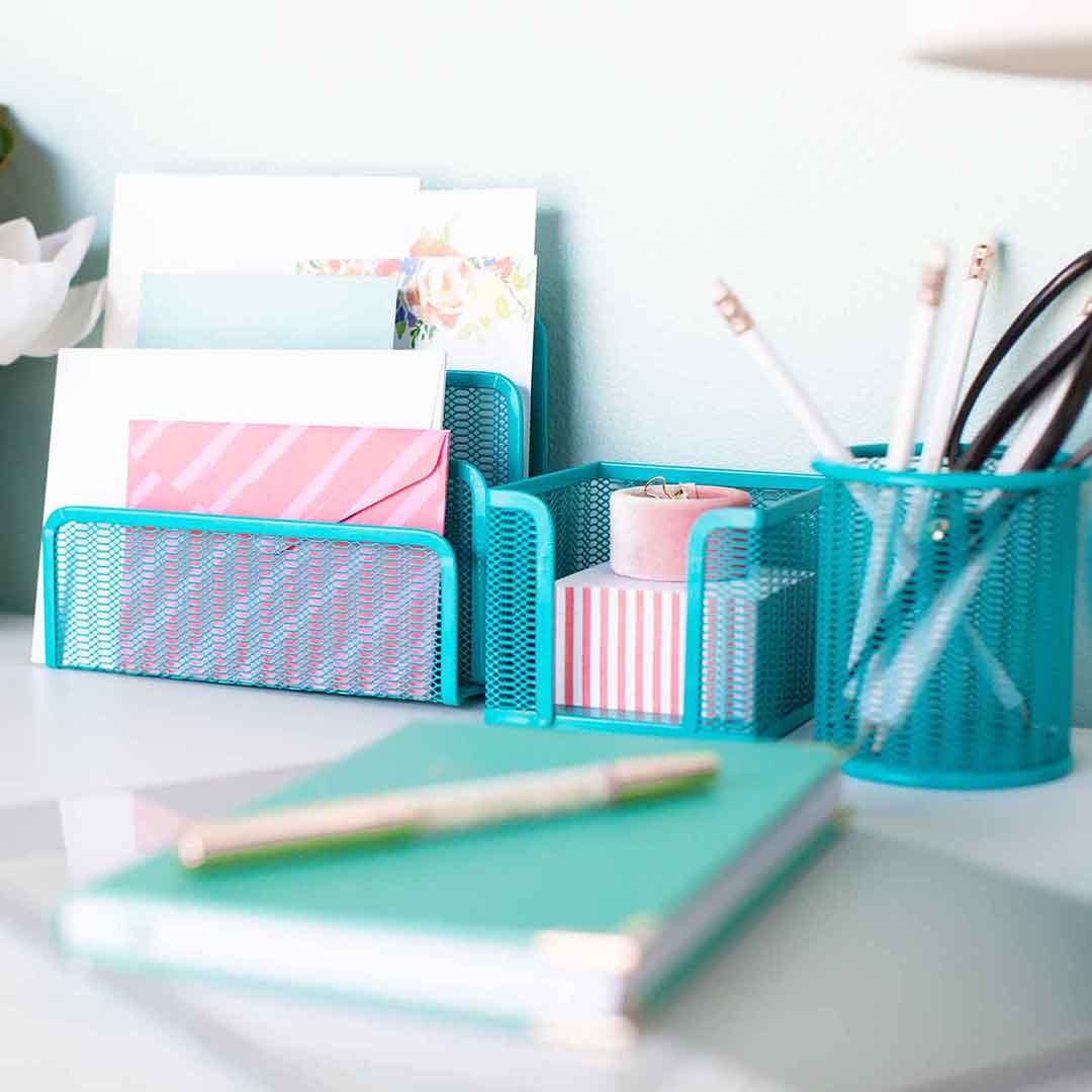 BLU MONACO Aqua - Teal 6 Piece Cute Desk Organizer Set - Desk Organizers  and Accessories for Women - Cute Office Desk Accessories - Desktop