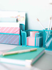 Load image into Gallery viewer, Fontvieille 5 Piece Teal Desk Organizer Set with Desktop Hanging File Organizer
