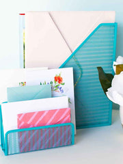 Load image into Gallery viewer, Fontvieille 5 Piece Teal Desk Organizer Set with Desktop Hanging File Organizer
