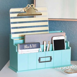 Teal Wooden Mail Organizer - 3 Tier with Label Holder