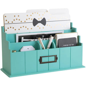 Teal Wooden Mail Organizer - 3 Tier with Label Holder