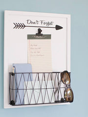 Load image into Gallery viewer, Wall Mount Mail Organizer with Note Clip - White Wood with Black Metal Basket

