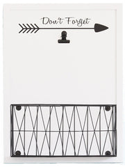 Load image into Gallery viewer, Wall Mount Mail Organizer with Note Clip - White Wood with Black Metal Basket
