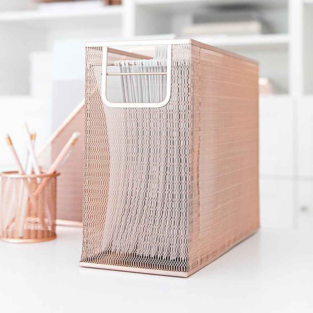 Blu Monaco 5 Piece Rose Gold Desk Organizer Set with Desktop Hanging File Organizer