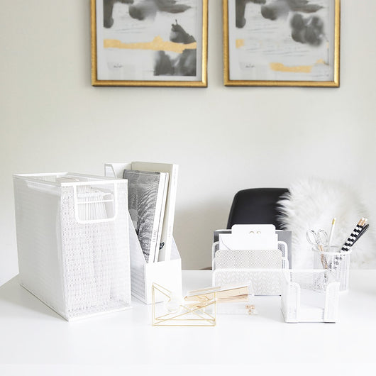 Fontvieille 5 Piece White Desk Organizer Set with Desktop Hanging File Organizer