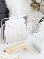 Load image into Gallery viewer, Fontvieille 5 Piece White Desk Organizer Set with Desktop Hanging File Organizer
