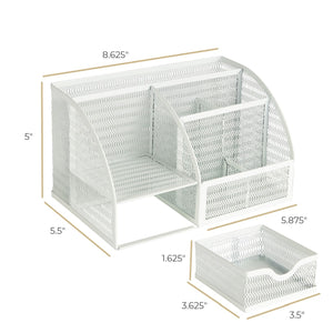 Fontvieille Unique Metal White Desk Organizer with Drawer