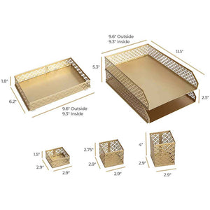 Riviera 6 Piece Gold Interlocking Desk Organizer Set