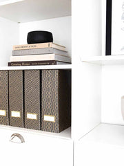 Load image into Gallery viewer, Foldable Magazine File Holder with Gold Label Holder - Set of 4 - Dark Grey and Gold
