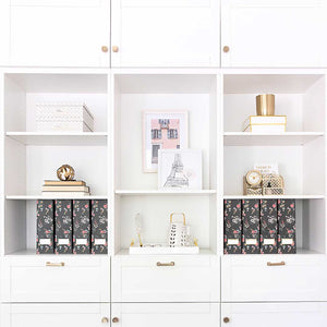 Load image into Gallery viewer, Foldable Magazine File Holder with Gold Label Holder - Set of 4 - Floral and Black
