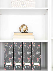 Load image into Gallery viewer, Foldable Magazine File Holder with Gold Label Holder - Set of 4 - Floral and Black
