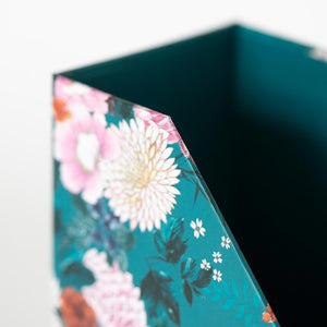 Foldable Magazine File Holder with Gold Label Holder - Set of 4 - Floral and Teal