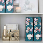 Load image into Gallery viewer, Foldable Magazine File Holder with Gold Label Holder - Set of 4 - Floral and Teal
