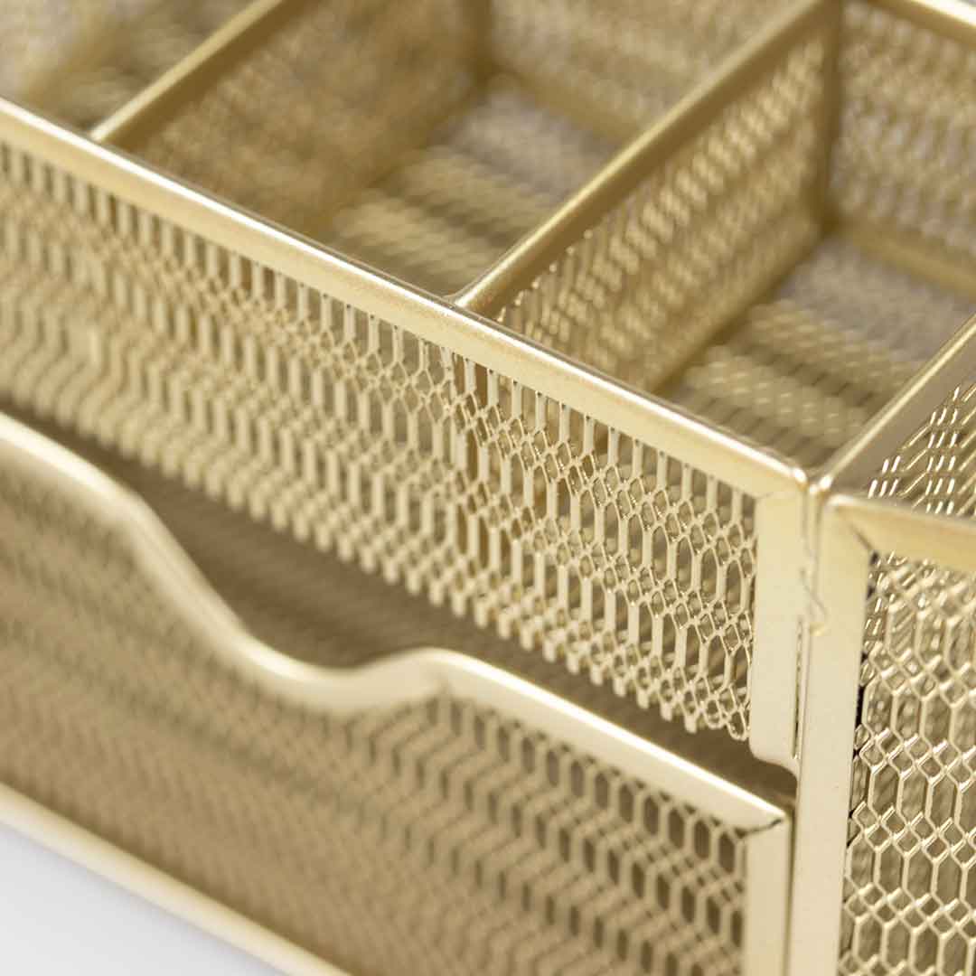  BLU MONACO Office Desk Drawer Organizer Tray - 4 Compartments  including Sticky Note Holder - Small Gold Metal Mesh Office Supplies and  Accessories Tray : Office Products