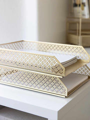 Load image into Gallery viewer, Riviera Stackable Gold Paper Tray - Set of 2 - Letter Size
