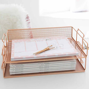Load image into Gallery viewer, Fontvieille Stackable Rose Gold Paper Tray - Set of 2 - Letter Size
