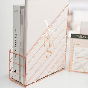 Monte Rose Gold Desk Organizer Set - 5 Piece - Metal Wire - Diagonal Pattern