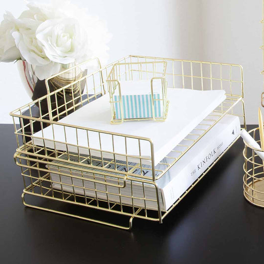 Monte Gold Stackable Paper Tray - Set of 2 - Metal Wire - Letter Size