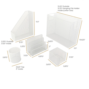 Fontvieille 5 Piece White Desk Organizer Set with Desktop Hanging File Organizer
