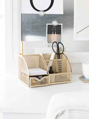 Load image into Gallery viewer, Fontvieille Unique Metal Gold Desk Organizer with Drawer
