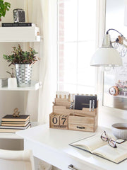 Load image into Gallery viewer, Natural Wood Mail Organizer Desktop with Block Calendar
