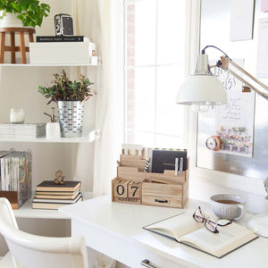 Load image into Gallery viewer, Natural Wood Mail Organizer Desktop with Block Calendar

