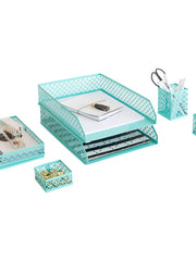 Load image into Gallery viewer, Riviera 6 Piece Aqua Interlocking Desk Organizer Set
