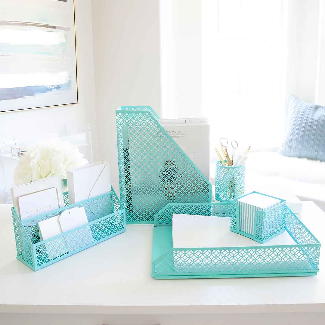 BLU MONACO Aqua - Teal 6 Piece Cute Desk Organizer Set - Desk Organizers  and Accessories for Women - Cute Office Desk Accessories - Desktop  Organization - Yahoo Shopping