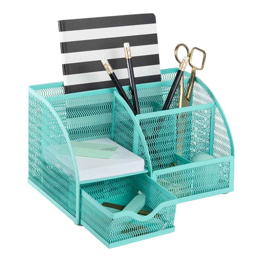 Fontvieille Unique Metal Aqua Desk Organizer with Drawer