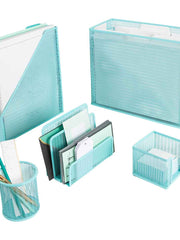 Load image into Gallery viewer, Fontvieille 5 Piece Aqua Desk Organizer Set with Desktop Hanging File Organizer
