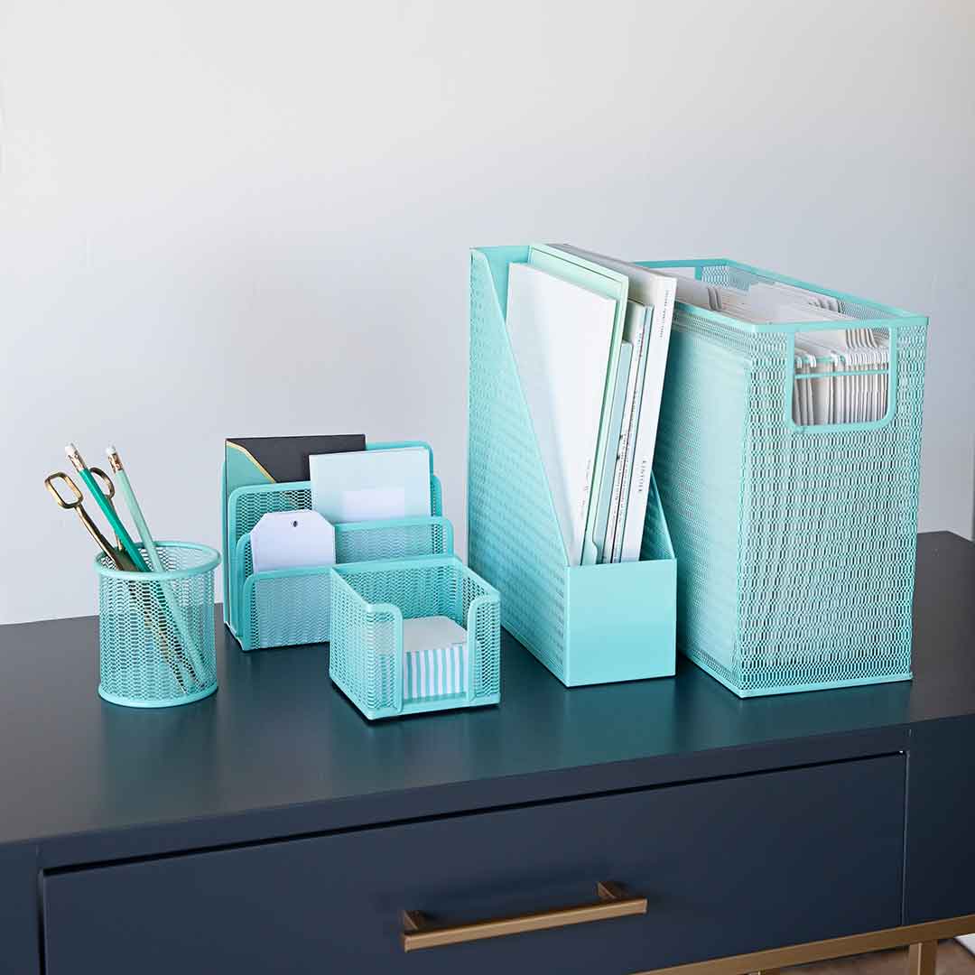 Pink Desk Rack Riviera 6 Piece Pink Interlocking Desk Organizer Set | Blu Monaco