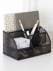 Load image into Gallery viewer, Fontvieille Unique Metal Black Desk Organizer with Drawer
