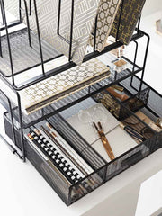 Load image into Gallery viewer, Fontvieille Desk Organizer with File Sorters and Drawer - Black
