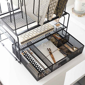 Fontvieille Desk Organizer with File Sorters and Drawer - Black