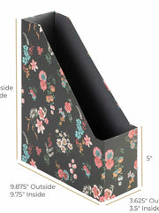 Load image into Gallery viewer, Foldable Magazine File Holder with Gold Label Holder - Set of 4 - Floral and Black
